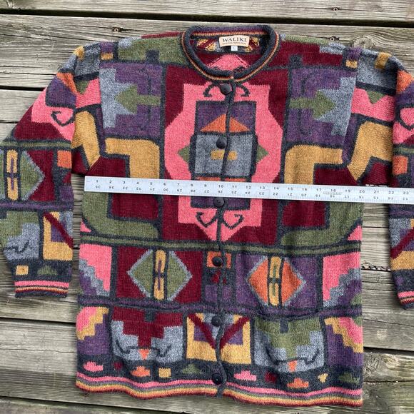 womens waliki 100% alpaca wool geometric sweater button down Large - Picture 8 of 16